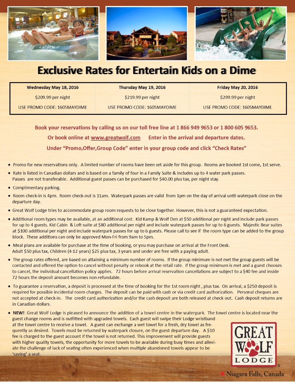 thumbnail_Entertain Kids on a Dime - Booking Information for May 18%2c 19 20%2c 2016 trip to Great Wolf Lodge